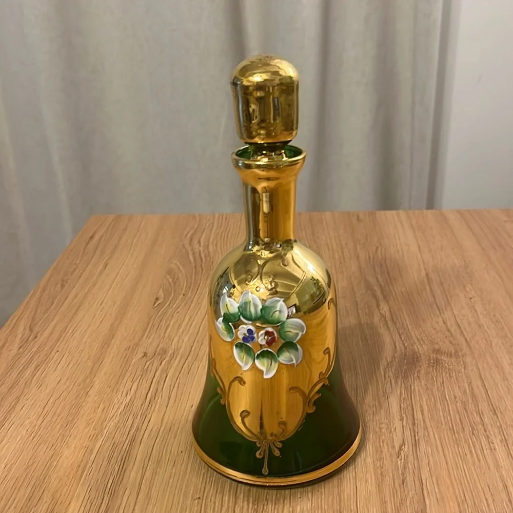 Vintage Italian Glass Gold Trim Flowers Decanter